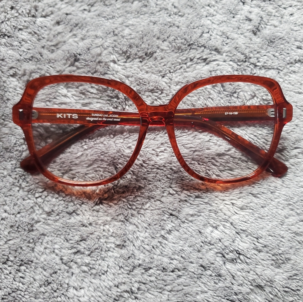 ​KITS Sunday Cognac Amber Oversized Square Reading +2 Eyeglasses 57-16-150 KCG01